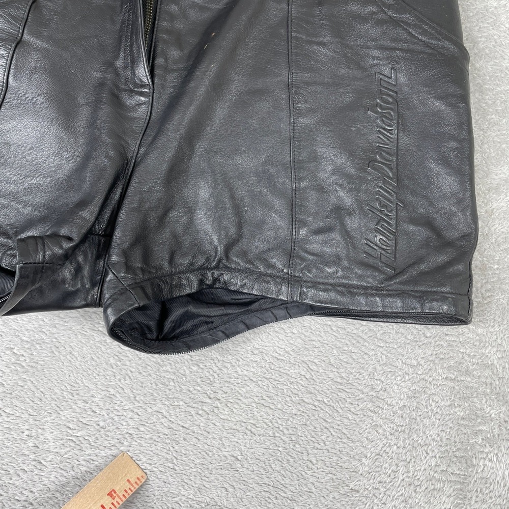 Harley Davidson Leather Shorts Womens 11 Black Embroidered Logo Biker Y2K Retro - Picture 7 of 16